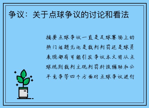 争议：关于点球争议的讨论和看法